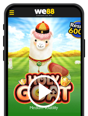 หน้าจอเกม Holy Goat บนมือถือ WE88 กับแพะสุดน่ารักสวมหมวกจีนในทุ่งหญ้าสีเขียวสดใส หนึ่งในเกมสล็อตจากค่าย Next Spin ที่โดดเด่นด้วยธีมน่ารักและเล่นง่ายพร้อมฟีเจอร์รีสปินสูงสุด 600 เท่า