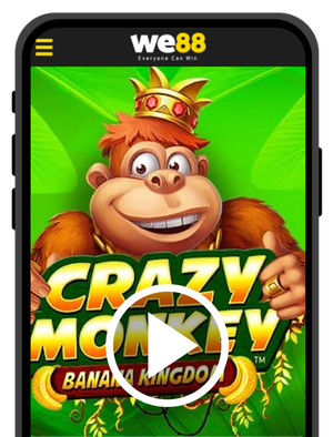 หน้าจอเกม Crazy Monkey: Banana Kingdom บนมือถือ WE88 กับเจ้าลิงจอมซ่าในฉากป่ากล้วยสีเขียวสดใส หนึ่งในเกมสล็อตจากค่าย Next Spin ที่เต็มไปด้วยความสนุกและฟีเจอร์โบนัสมากมาย